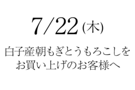 7/22(木)に白子産朝もぎとうもろこしをお買い上げのお客様へ